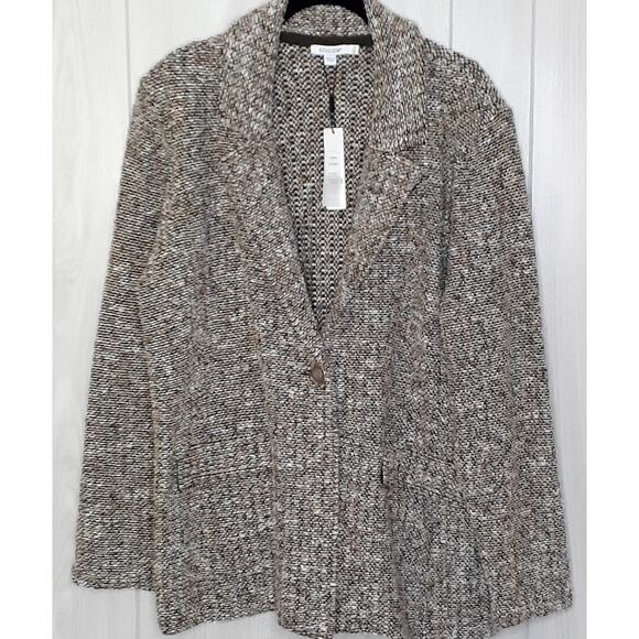 NWT Chico's Cardigan Sweater Tweed Blazer Size 3 (XL) Olive One Button - Picture 1 of 7